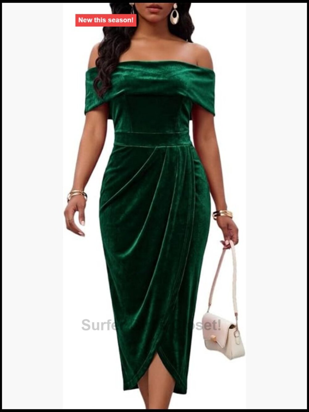Off Shoulder Velvet Midi Dress Bodycon Wrap Hem Sleeveless Cocktail Evening